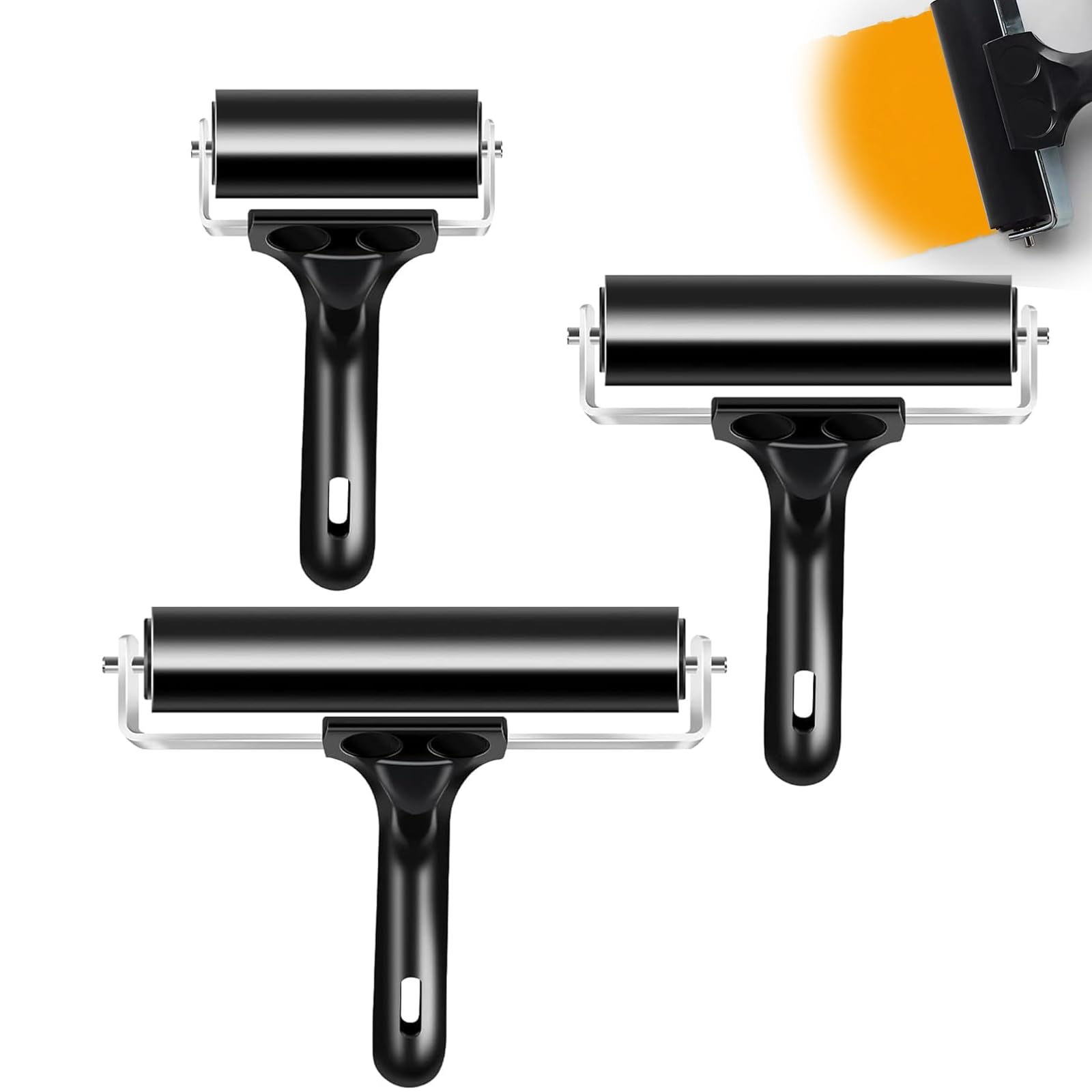 Vokowin 3PCS Soft Rubber Brayer Rollers for Crafting Brayer Rollers for Printmaking Brayer Tool Wallpaper Roller Brush Ink Applicator Art Oil Gel Printing Plate Painting Tool (6 cm10 cm15 cm)(K418-3)