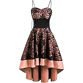 Steampunk Gothic High Low Dress for Women Vintage Floral Lace Dress Spaghetti Strap Lolita Dress Lace Up Corset Dresses