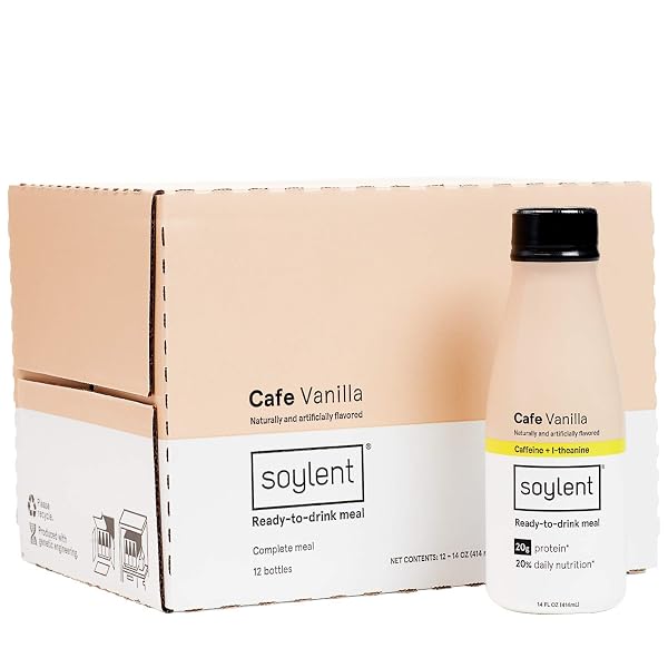 SOYLENT COMPLETE COFFEE MEAL REPLACEMENT SHAKE, CAFE LATTE, READY-TO-DRINK PLANT BASED CAFFEINATED PROTEIN DRINK, CONTAINS 20G VEGAN PROTEIN AND 1G SUGAR, 14OZ (12 PACK)