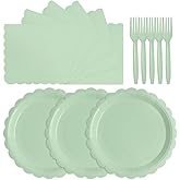 Tyzarglef 105PCS Paper Plates and Napkins Set,7 Inch Scalloped Disposable Tableware with Forks for Birthdays, Garden Parties & Outdoor Events,Serves 35 (Sage Green)