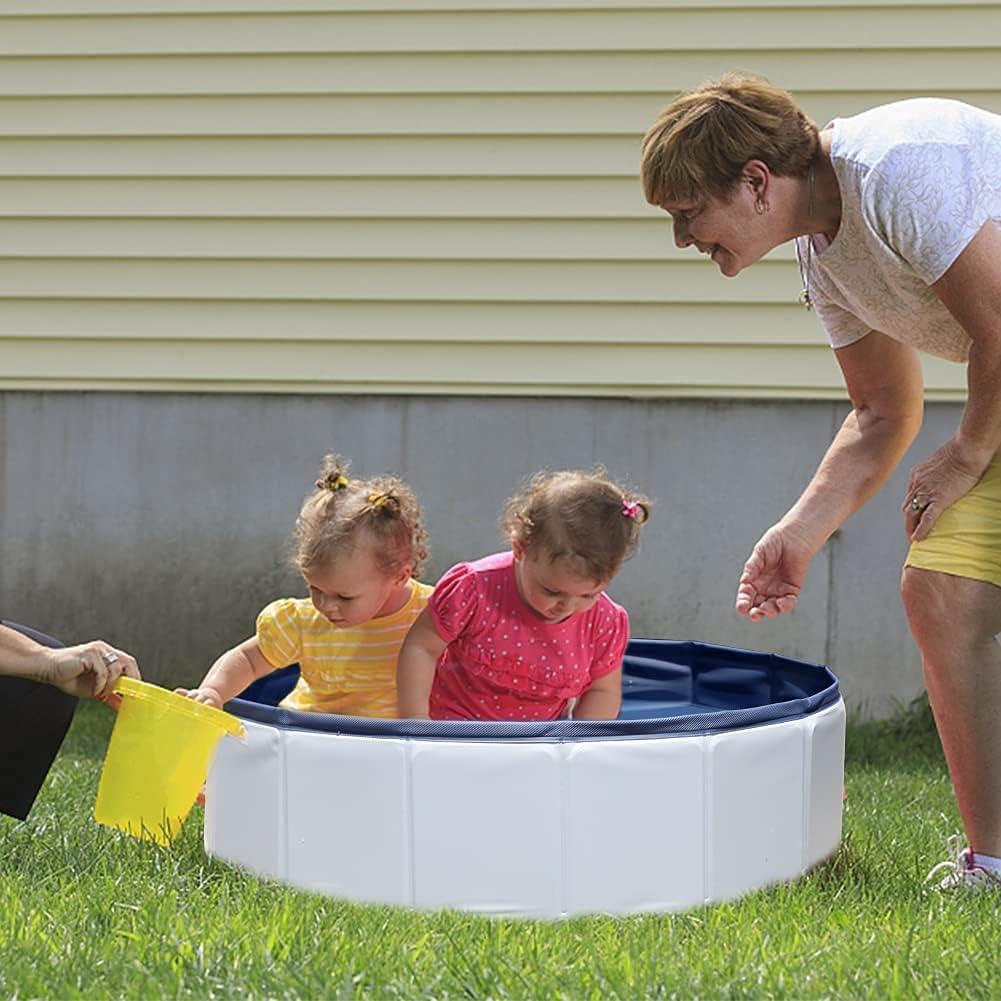 Juegoal 32" x 8" Foldable Baby Dog Pet Bath Swimming Pool, Hard Plastic Kiddie Collapsible Dog Pet Pool Bathing Tub, Portable Pet Bath Tub Pool for Indoor & Outdoor Kids Pets Dogs Cats