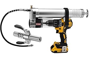 ATIVERE Electric Grease Gun Drill Adapter with 14 OZ Load, Locking Grease Gun Coupler, 12 Inch High Pressure Hose, Extension Rigid Pipe, Pneumatic Tool, Universal Conversion Gun Head
