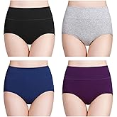 wirarpa Women's Cotton Underwear High Waisted Ladies Panties Full Coverage Briefs 4 Pack (Regular & Plus Size)