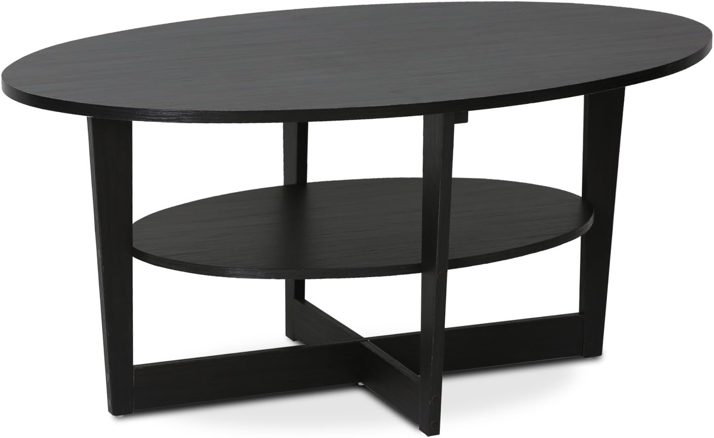 Furinno JAYA Coffee Table, 2-Tier Round Modern Coffee Table with Oval Tabletop, Side Table with Open Shelf