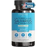 VINATURA Lactobacillus Salivarius Oral Probiotics - Mouth Bad Breath Treatment for Adults, Dental probiotics for Teeth and Gums, Throat, Ear, Nose - 45 Chewable Mint Tablets