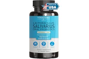 VINATURA Lactobacillus Salivarius Oral Probiotics - Mouth Bad Breath Treatment for Adults, Dental probiotics for Teeth and Gums, Throat, Ear, Nose - 45 Chewable Mint Tablets