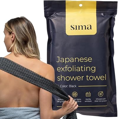 Sima Brand Exfoliating Washcloth Face Body Scrub Towel Black Hexagon Fibers