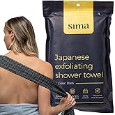Sima Brand Exfoliating Washcloth Face & Body Scrub Towel - Japanese Exfoliating Towel with Hexagon Fibers, Body Scrubber with 2 Sides for Scrubbing & Washing, Extra Long Body Towels (Black)