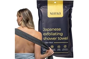 Exfoliating Washcloth Face & Body Scrub Towel – Japanese Exfoliating Towel with Hexagon Fibers, Body Scrubber with 2 Sides for Scrubbing & Washing, Extra Long Body Towel (Black)
