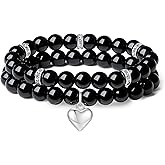 DUQGUHO Heart Bracelet for Women Healing Crystals Bracelets 8mm Love Charm Bracelet for Women Natural Stone Stretch Beads Bracelet Gifts for Women 2Pcs