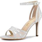 Allegra K Women's Glitter Ankle Strap Silver Stiletto Heels Sandals 10.5 m US