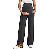 G4Free Fleece Lined Maternity Yoga Pants Over The Belly Stretchy Wide Leg Warm Pregnancy Work Trousers with Pockets
