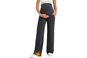 G4Free Fleece Lined Maternity Yoga Pants Over The Belly Stretchy Wide Leg Warm Pregnancy Work Trousers with Pockets