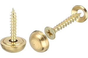 uxcell 12Pcs Brass Decorative Screws with Caps, 15mm Mirror Screws Cover Self-Tapping Screws for Furniture Fixing, Gold Tone
