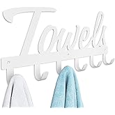 Livelab Towel Rack, Towel Racks for Bathroom Wall Mounted, 6 Hooks White Towel Holder for Bathroom Space Saving, Waterproof Rustproof Easy Install Towel Hanger for Bathroom, Pool, Living Room