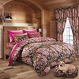Hunter Camo Comforter, Sheet, & Pillowcase Set Pink & Hot Pink (Queen, Pink / Hot Pink)