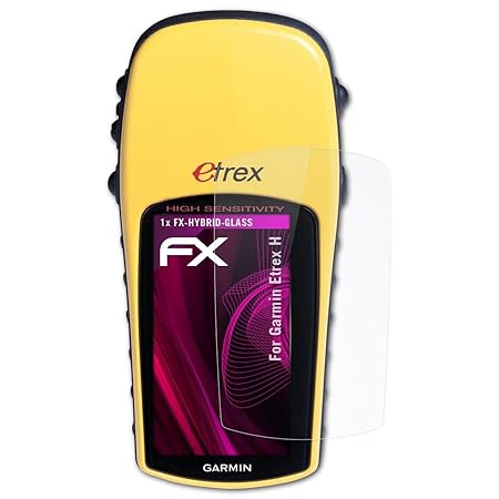 atFoliX Glasfolie kompatibel mit Garmin Etrex H Panzerfolie, 9H Hybrid-Glass FX Schutzpanzer Folie
