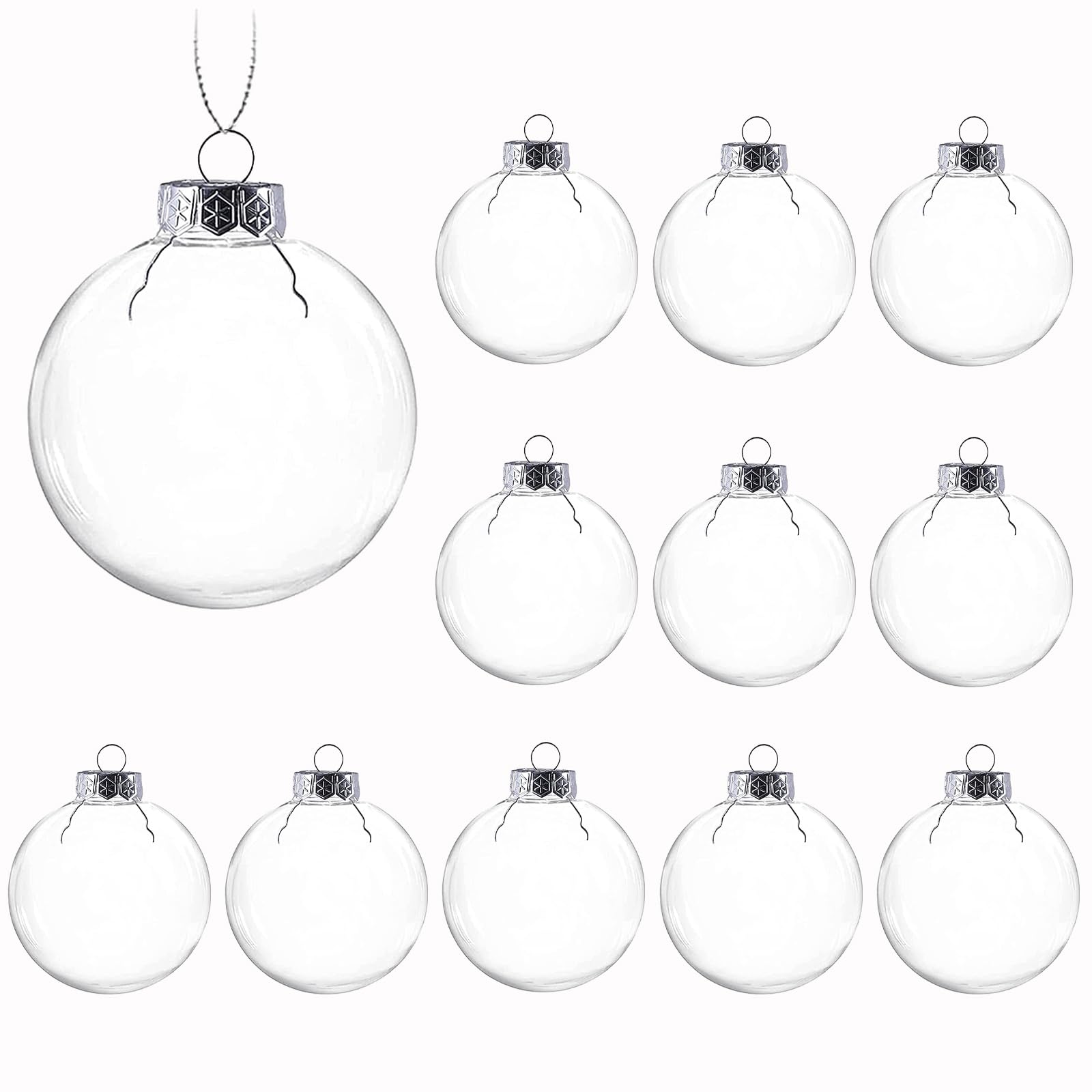 Photo 1 of 12 Pcs Christmas Ball Ornaments 2.36" Clear Plastic Fillable Ornament Balls DIY Hanging Ball Ornament Set for Christmas Holiday (60mm)