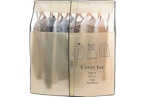 Clothing Rack Covers, Garment Rack Cover with Clear Window, gor Closet Storage, Protector for Suit, Shirt, Dress(Beige,91 * 1