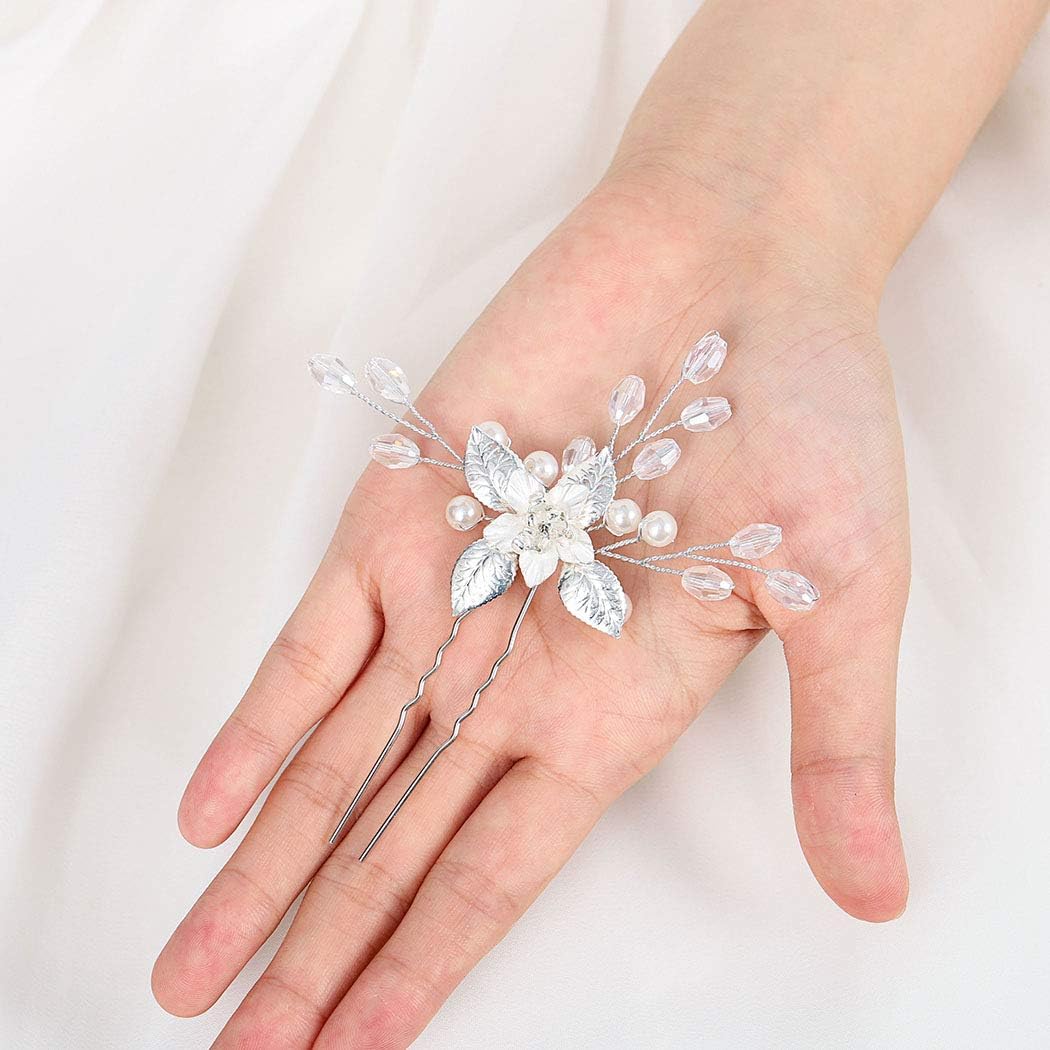 Unicra Flower Wedding Hair Pins Silver Bride Headpieces Bridal Hair Accessories for Women(Pack of 3), 3 Count (Pack of 1) - Image 3