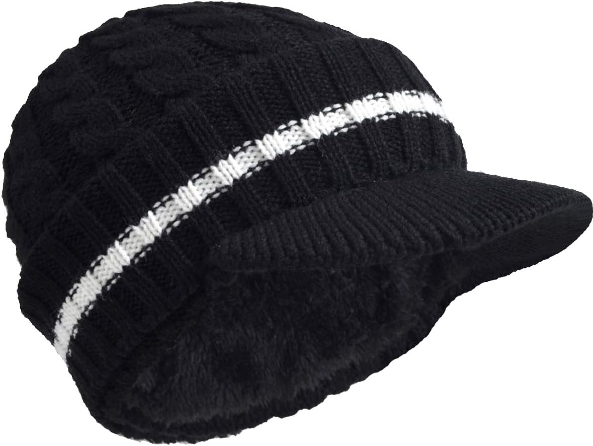 Retro Newsboy Knitted Hat with Visor Bill Winter Warm Hat for Men
