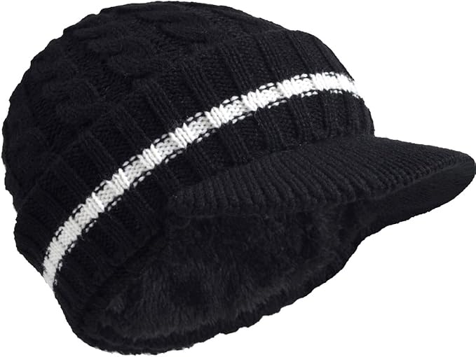 Retro Newsboy Knitted Hat with Visor Bill Winter Warm Hat for Men
