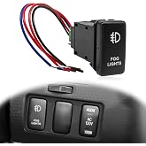 SYudwen LED Fog Light Symbol Push Button Switch White Backlight ON/Off Switch with Connector Wire Compatible with Toyota