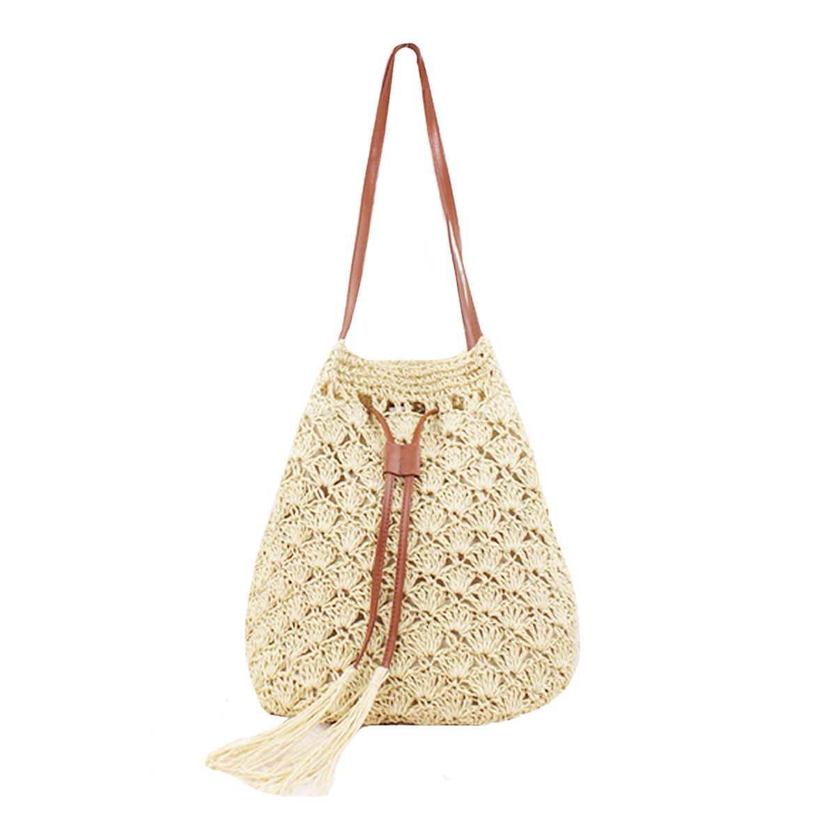 Millya Women's Summer Straw Beach Tote Handbag Crochet Woven Drawstring Shoulder Bags