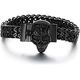 Klapgo Men's Gothic Skull Curb Link Chain Bracelet - Stainless Steel Punk Rock Bracelet for Men, Gothic Jewelry, Unique Gifts for Men, Adjustable Skull Bracelets, Gift for Him, Ideal for Father's Day