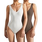 SUUKSESS Women 2 Piece Thong Bodysuit Sexy V Neck Backless Sleeveless Tank Tops
