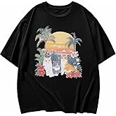 Three Cats Shirts Graphic Tees for Women, Summer Beach Funny Womens Oversized T Shirt Crewneck Short Sleeve Casual Tops