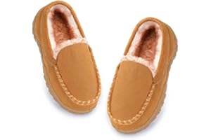 Fupoia Boys & Girls Moccasin Memory Foam Kids House Slippers - Nonslip Indoor & Outdoor