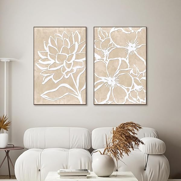 EUROPICART FRAMED FLOWERS CANVAS WALL ART, SET OF 2 WHITE FLORAL PAINTING DECOR 16 X 24 IN