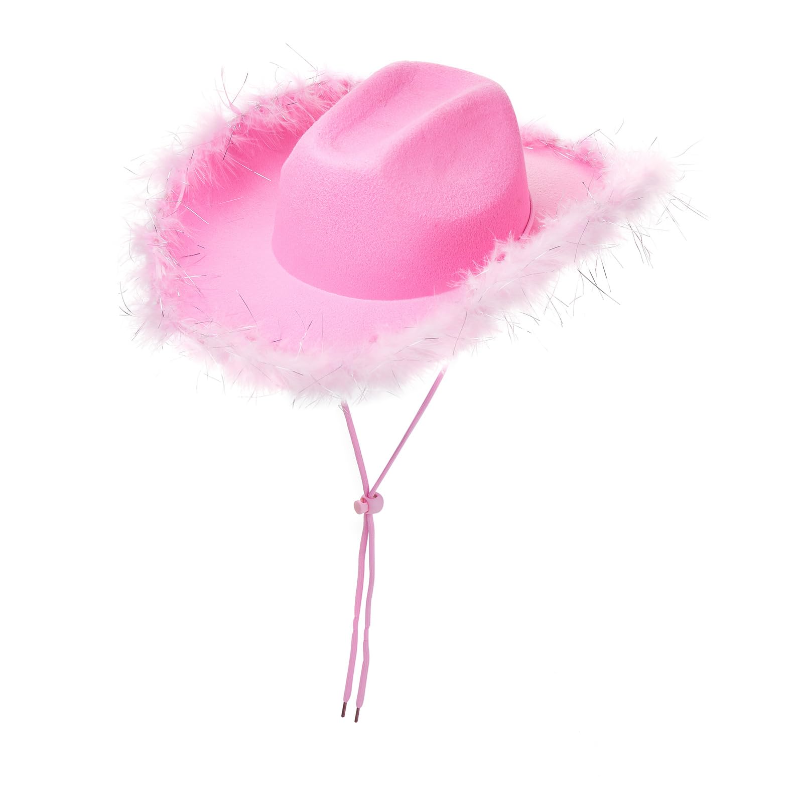 Edhomenn Kids Cowboy Hats, Wide Brim Western Cowgirl Hat with Adjustable Strap, Cowgirl Costume Accessories (04 Pink, One Size)