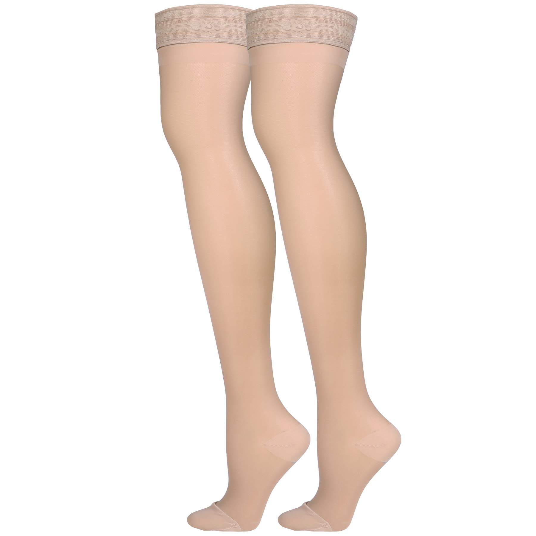 Photo 1 of NuVein Sheer Compression Stockings for Women, 15-20 mmHg Support, 20 Denier, Thigh High, Closed Toe, Nude, Medium