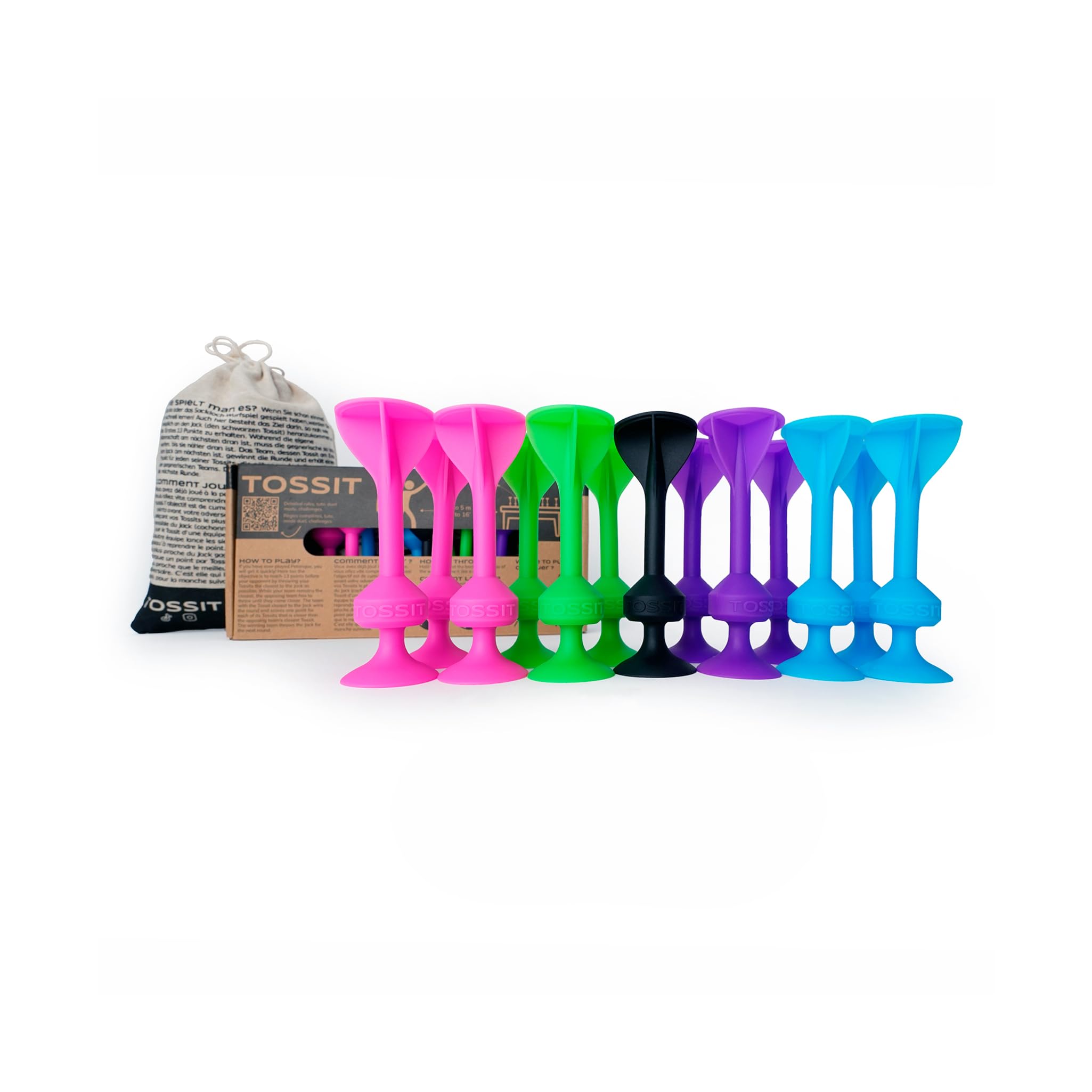 TOSSIT Suction Cup Darts, Toss Game Perfect Family and Party, Silicone Throwing Game for Backyard, Indoor and Outdoor Fun, Family Pack, Pink Light Blue Purple Green