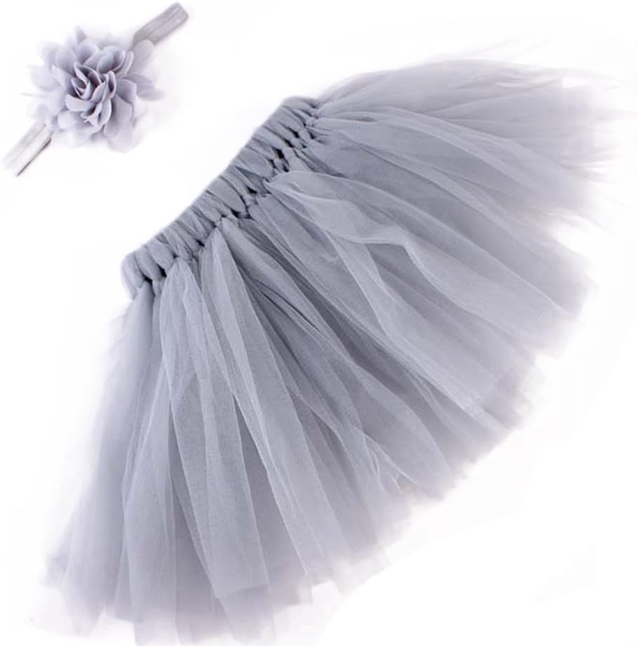 Haodou Baby Tutu Skirt with Headband Clothes Photography Props Headdress Outfits Skirt Lace Dress Lovely Fashion Newborn Photo Prop (Gray)