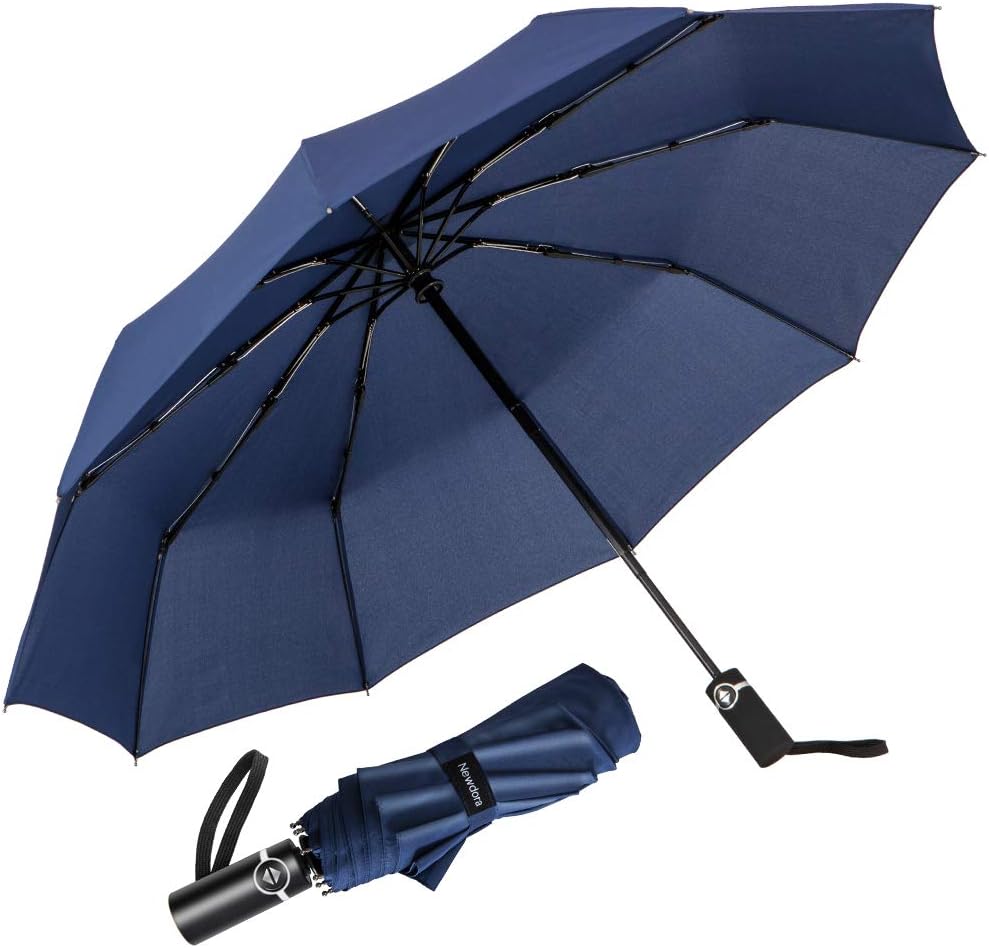 Travel Folding Umbrella, 10 Ribs Golf Umbrella Ergonomic Handle Auto Open & Close, Lightweight Sturdy Automatic Umbrella Compact Portable Umbrella with Water Absorption Bag(Dark Blue)