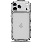 Anuck for iPhone 17 Pro Max Case Wavy Edge Clear Back Design, Anti-Slip Grip Cute Wave Curly Frame Shape Shockproof Soft TPU & Hard Bumper Protective Phone Case Cover for Women Girls, Clear Black