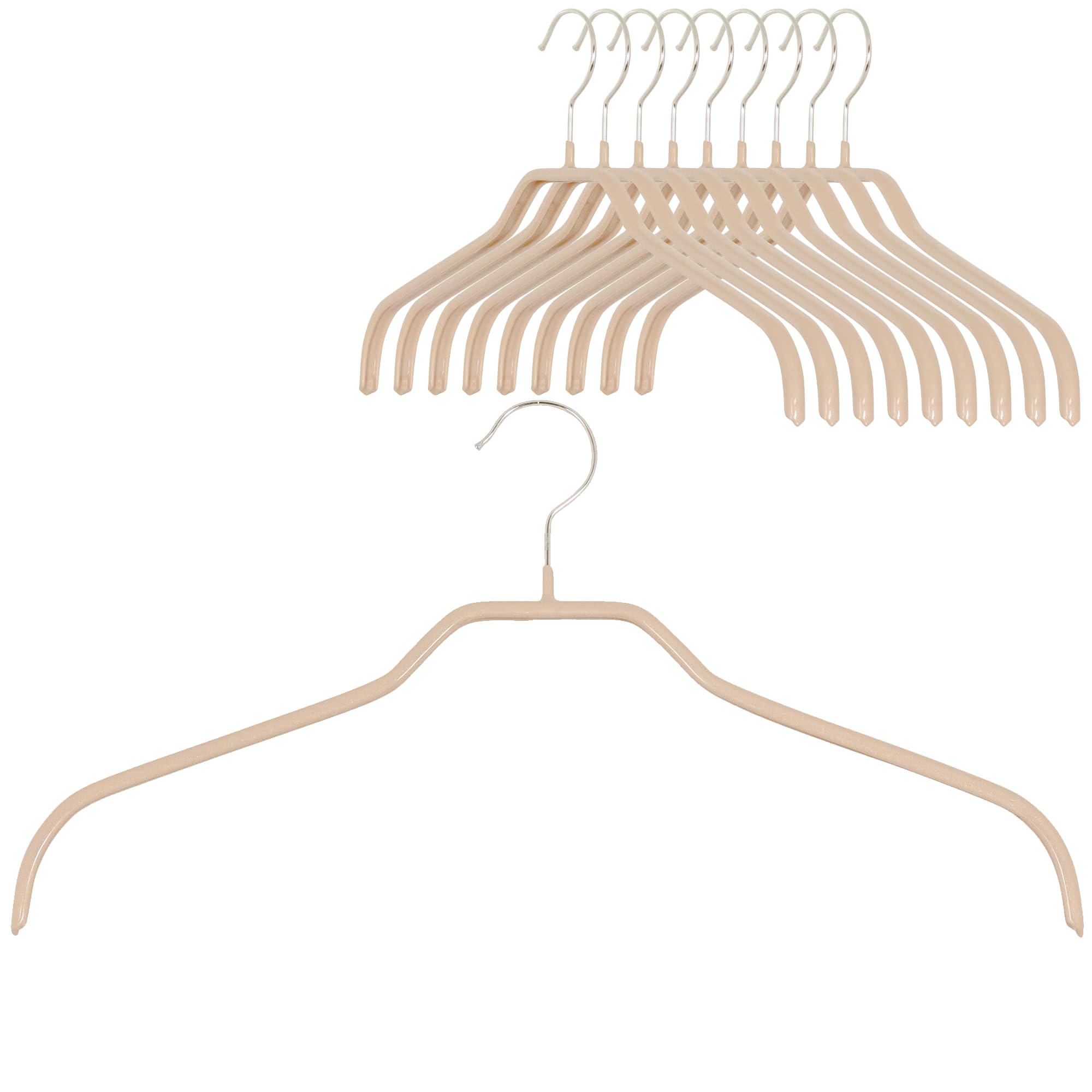 MAWA Hanger for Clothes, Silhouette F, Set of 10, Space-saving and Non-slip, for Tops, Shirts, T-shirts and Blouses, 360° Rotatable, with Anti-slip Coating, 41 cm, Latte