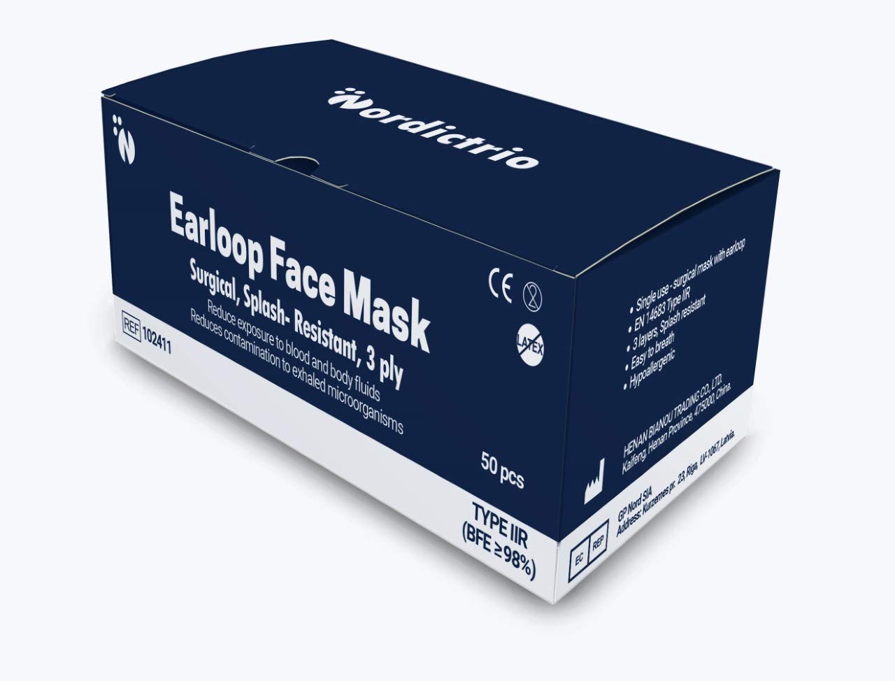 NordicTrio Surgical Face Masks (x50) Type IIR, 3 Ply Disposable