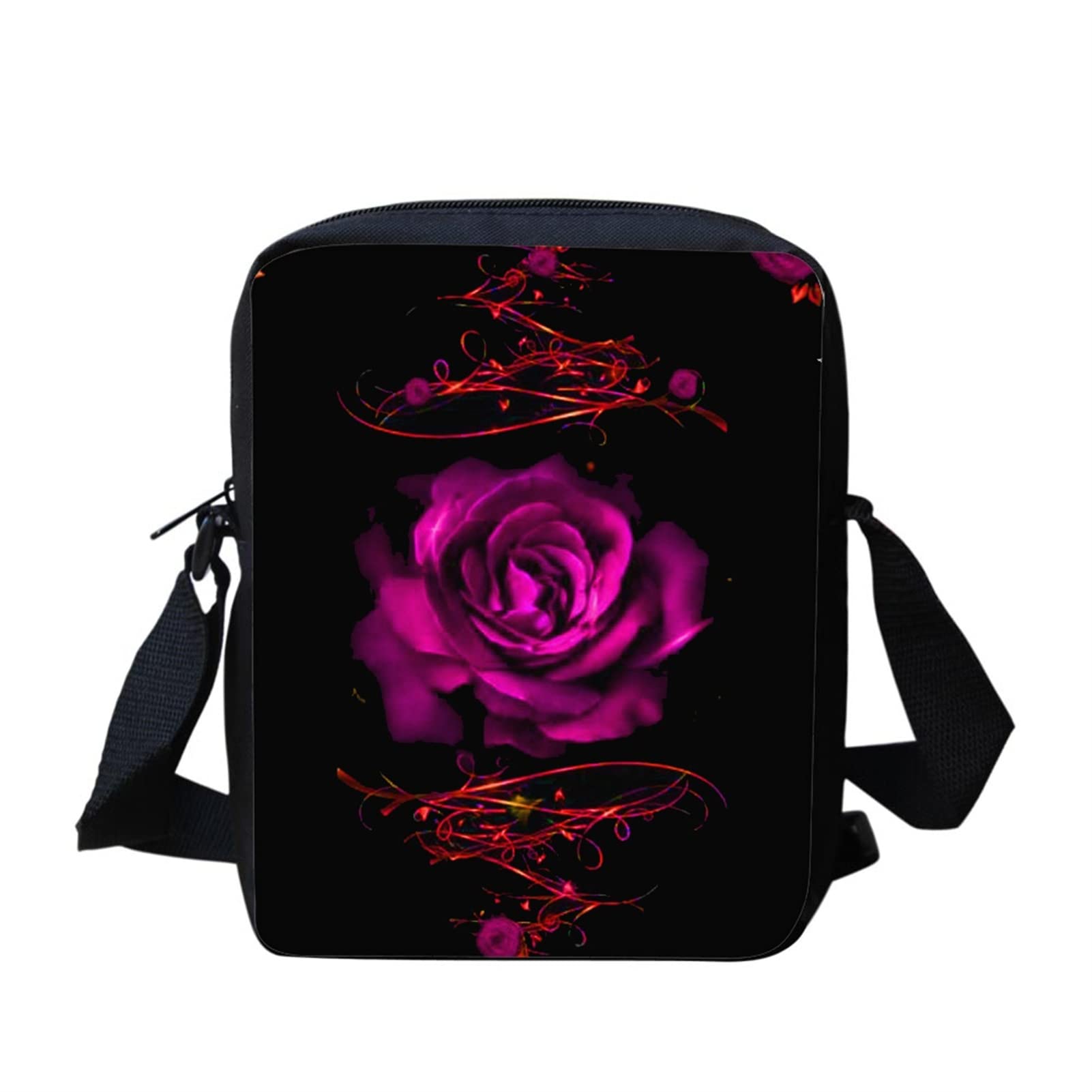 Jndtueit Kids Messenger Bag for Travel School Hiking Purple Rose Design Cross Body Handbag and Purses Mini Shoulder Bag Pack for Adult and Children