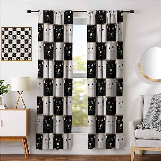 Amazon Com Checkers Game Backdrop Curtain For Bedroom Decor Sketchy Figure Of Checkered Squares With Cute Cat Faces In Classic Game Board Pattern Print Bedroom Curtains Decor W55 X L63 Inch Dark Brown