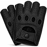 Riparo Men&rsquo;s Fingerless Leather Driving Gloves &ndash; Genuine Cowhide Half-Finger Motorcycle &amp; Driving Gloves &ndash; Reverse Stitched Vintage Motorsport Style &ndash; Breathable Classic Motoring Gloves