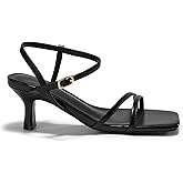 Coutgo Womens Strappy Low Kitten Heels Square Open Toe Sandals Ankle Strap Comfortable Summer Dressy Shoes