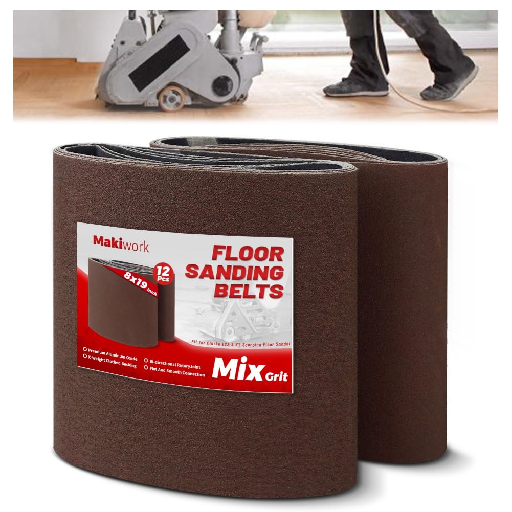 Photo 1 of 8 inch x 19 inch Assorted Sanding Belts, 12 Pack, 2 Each of 40/60/80/100/120/150 Grits, EZ 8 Drum Sander Sandpaper Rolls for Woodworking and Floor Polishing