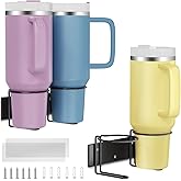 Cup Holder for Stanley Tumbler 2 PCS, Stainless Steel Wall Mount Cup Holder for Stanley 40/30oz, Self Adhesive or Drilling Cup Holders for Kitchen Organizer and Storage, Stanley Water Bottle Organizer