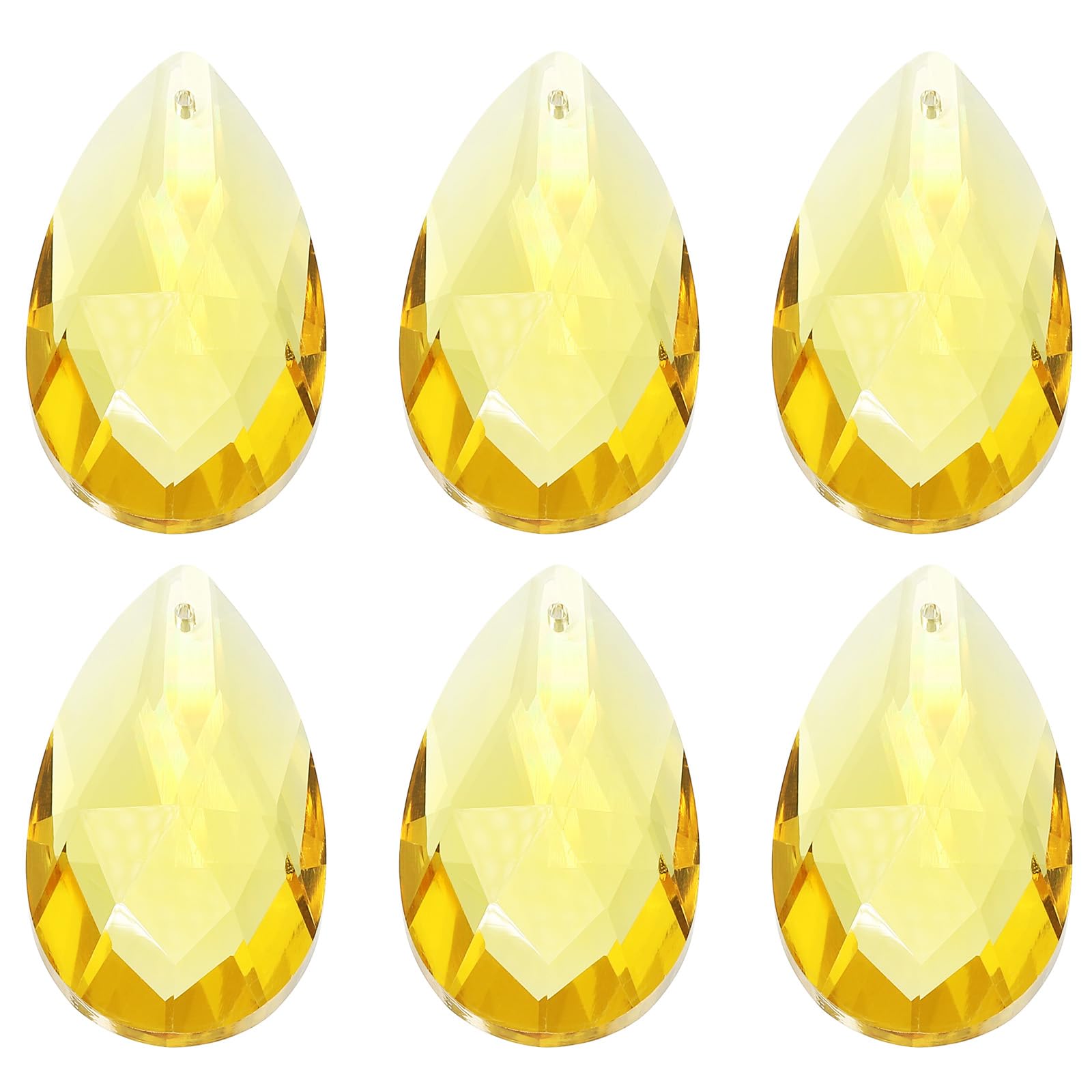 PATIKIL K9 Crystal Pendants Teardrop Beads, 6 Pack 50mm Chandelier Prisms Parts Hanging Beads DIY Lamp for Arts Crafts Decoration, Gold Tone