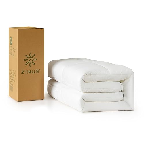 Zinus Single Mattress Topper 90x190 cm, 5cm Quilted, Breathable Cover with Bamboo Fiber Padding, Hypoallergenic, Machine Washable, Elasticated Straps for Comfort, White