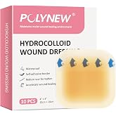 POLYNEW 4" x 4"-10Pcs/Box Hydrocolloid Dressing with Border for Light Exudate, Hydrocolloid Patches Waterproof Wound Dressing, Adhesive Hydrocolloid Bandages, for Pressure Ulcer, Bed Sore